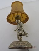 Babcina srebrna lampa z abażurem na stolik. Oświetlenie z cherubinem.