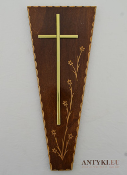 Drewniany Ręcznie Rzeźbiony Obraz z Krzyżykiem, Francja, XX wiek